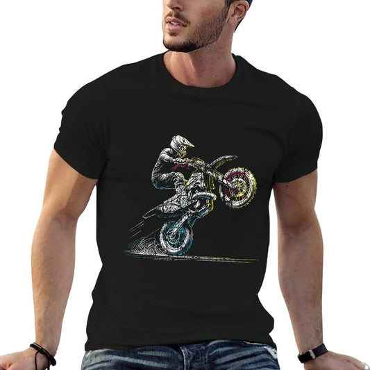Dirt Bike Rider Retro Motorcycle Motocross Rolled Sleeves T-Shirt