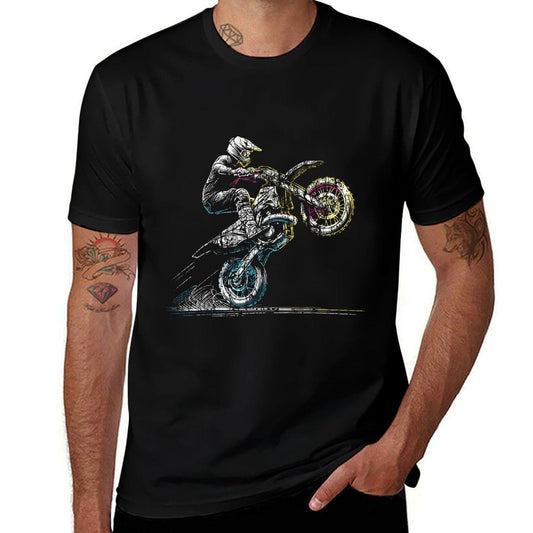Dirt Bike Rider Retro Motorcycle Motocross  Rolled Sleeves T-Shirt